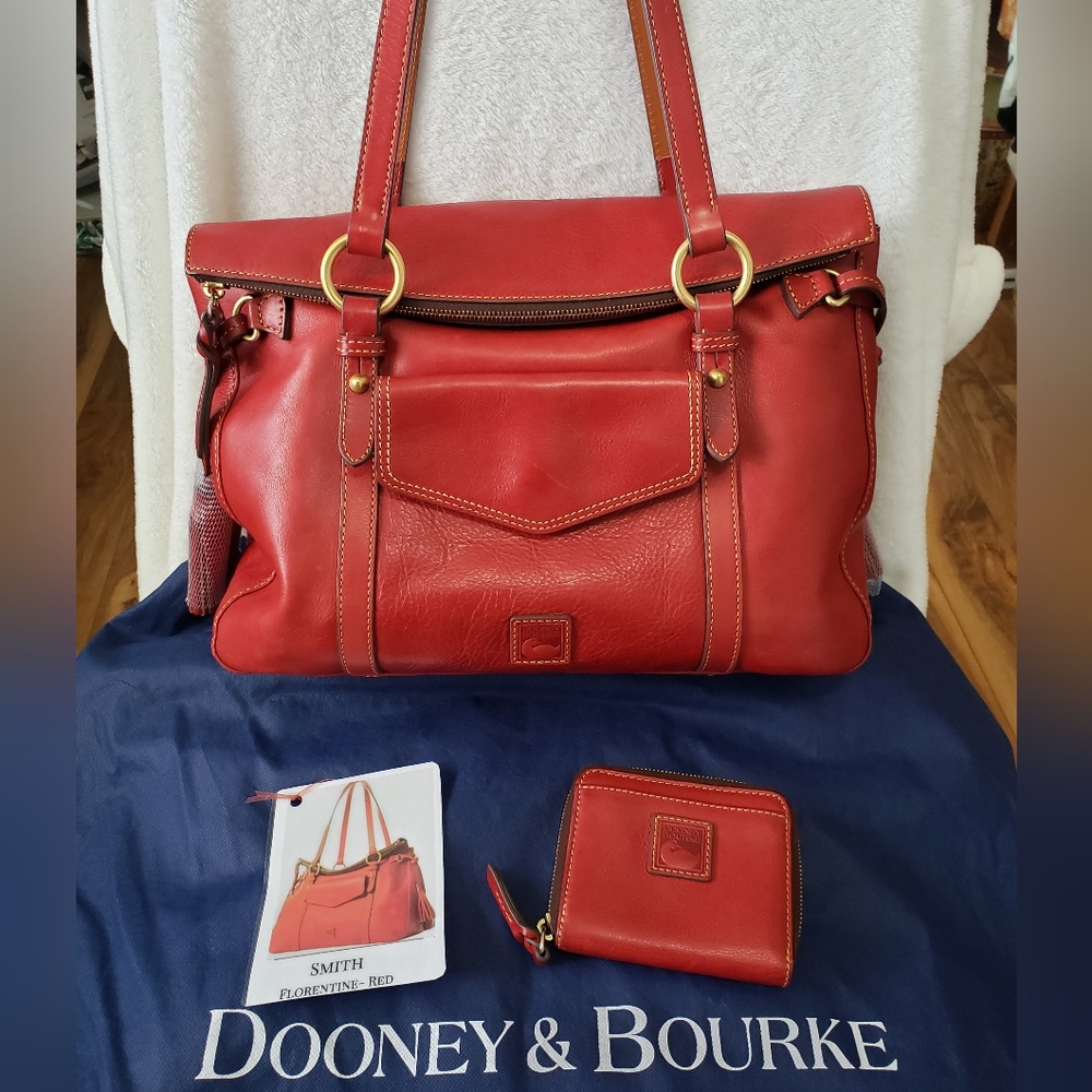 Dooney & Bourke Red Shoulder Bag with Gold Accents